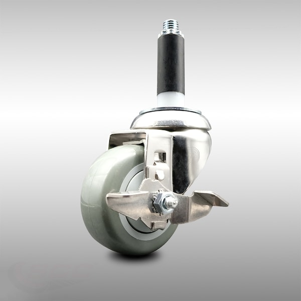 Service Caster 3 Inch 316SS Gray Polyurethane Swivel 7/8 Inch Expanding Stem Caster Brake SCC-SS316EX20S314-PPUB-TLB-78 - main
